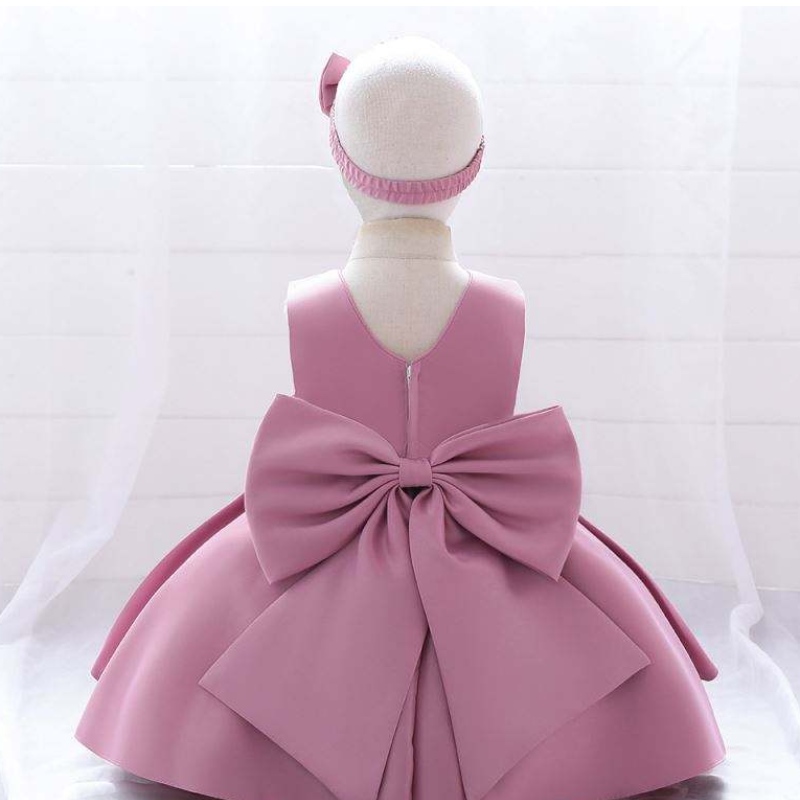 Baige 2year Baby Lace Party Frock Big Bow Princess Bedding Ball Vestido Diseño Kids Bordado de cumpleaños Vestido paraniña