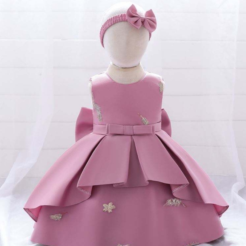 Baige 2year Baby Lace Party Frock Big Bow Princess Bedding Ball Vestido Diseño Kids Bordado de cumpleaños Vestido paraniña