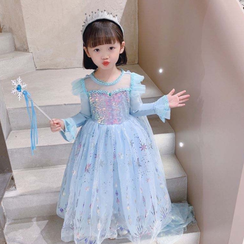 Baige Vestido al por mayor Vestido princesa Princess Halloween Niños Cosplay Cosplay Manga larga Vestido Elsa