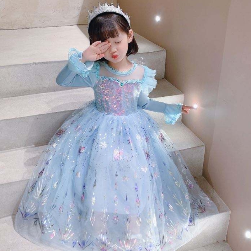 Baige Vestido al por mayor Vestido princesa Princess Halloween Niños Cosplay Cosplay Manga larga Vestido Elsa