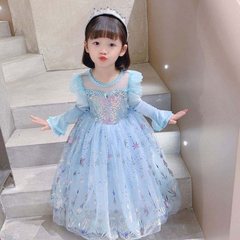 Baige Vestido al por mayor Vestido princesa Princess Halloween Niños Cosplay Cosplay Manga larga Vestido Elsa