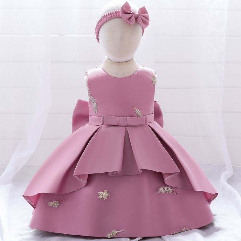 Diseño de vestimenta de bebé baigra Vestido de cumpleaños de 1 año Vestidos de flores de princesa con diadema gratis