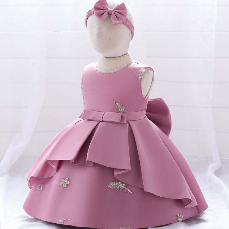 Diseño de vestimenta de bebé baigra Vestido de cumpleaños de 1 año Vestidos de flores de princesa con diadema gratis