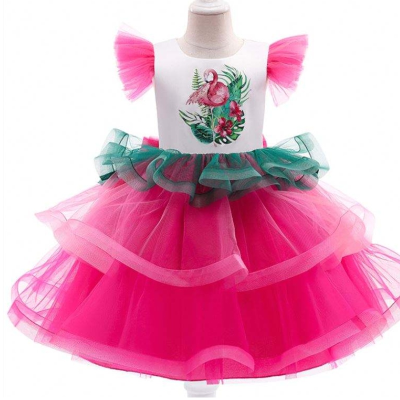 Baige plisado mangas cortas pastel en capas vestidos de floración de Pascua vestidos de unicornio para fiesta para fiesta