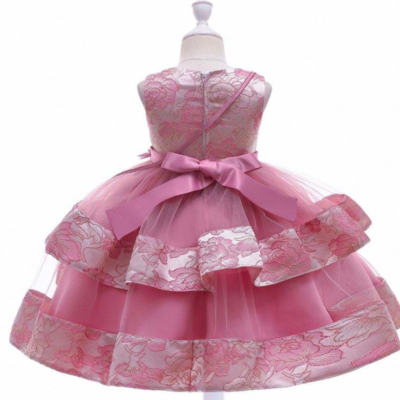 Baige New Design Flower Girl Vestido de fiesta con mini bolso Cumpleaños de satén Vestido de princesa L5216