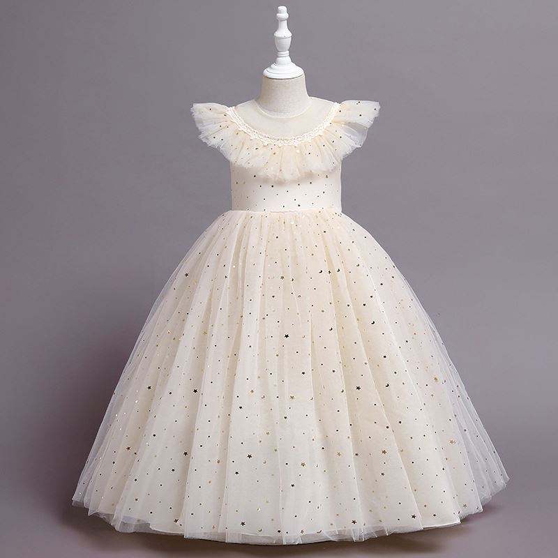 Baige New Princess Dress Girl Kids Bordado Flower Girl Flower Nitdler Elegante Vestido de fiesta formal 2275