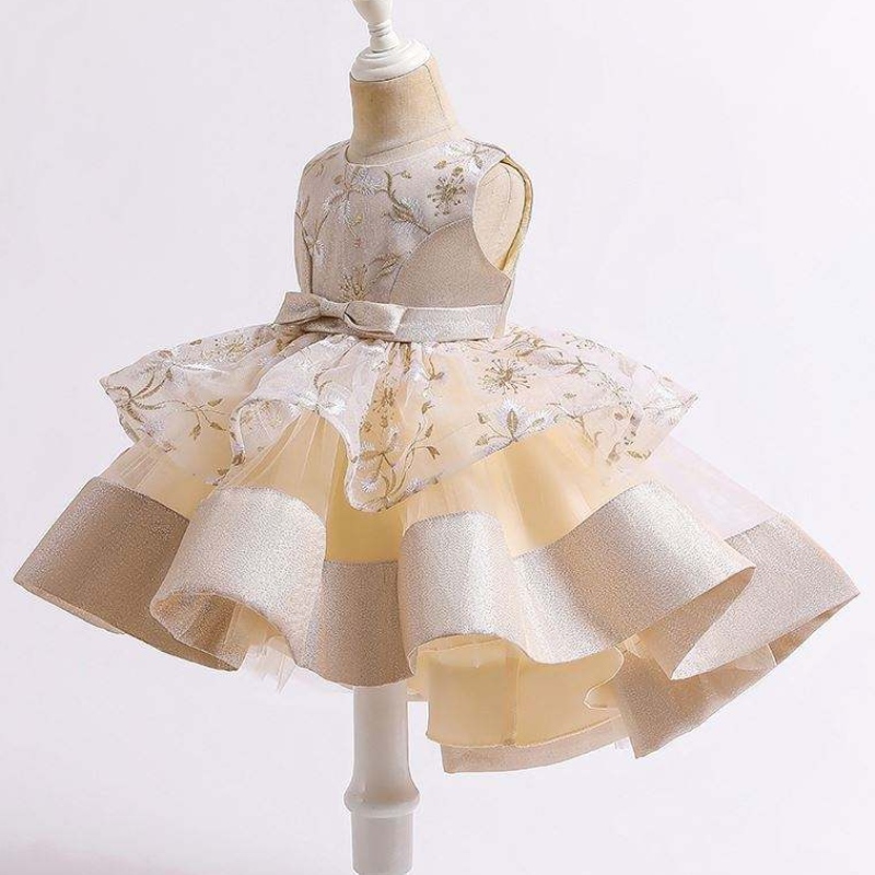 BAIGE 2021 SPUMMER NIÑOS Trailing Princess Dress Multi-capa Mesh Kids Wedding Cake Ball Ball L5251