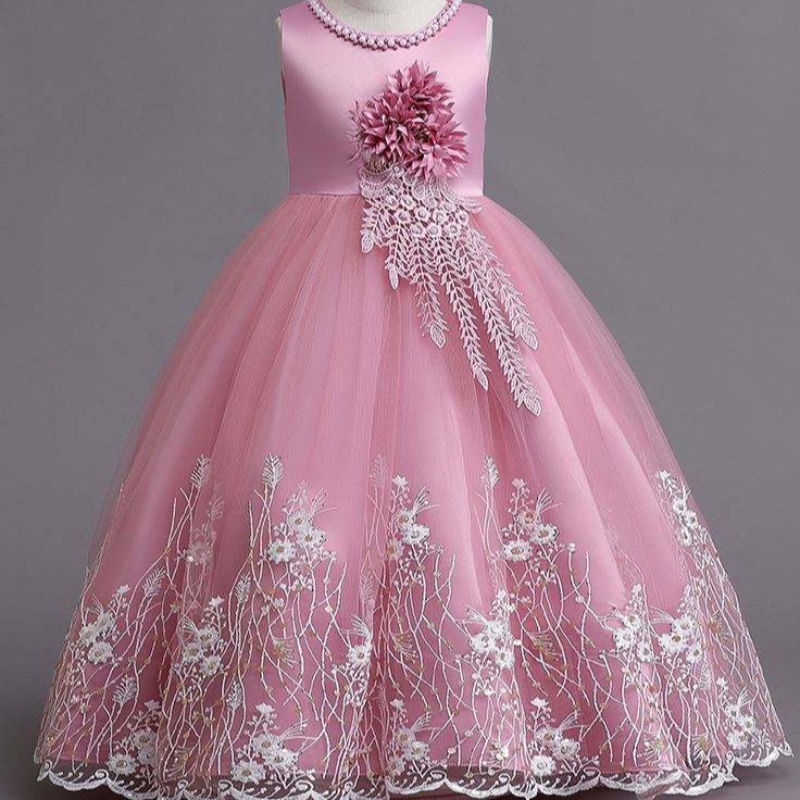 Baige Baby Product Girls Maxi Vestido de balón de cuentas largas Vestidos de fiesta de graduación en capas en capas