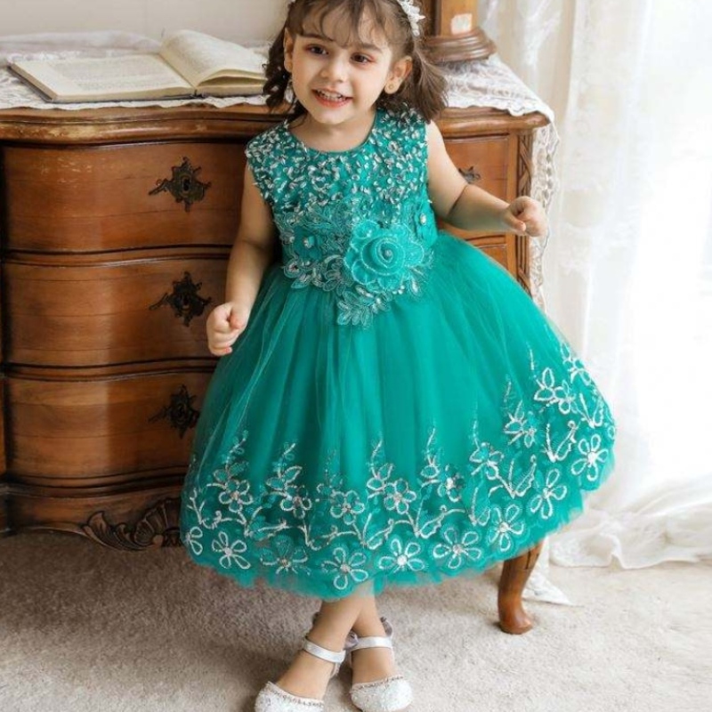 Baige Kids Fancy Bordery Flower Dress 0-5 años paraniñas deniños Net Net Diseño de fiesta de vestidos de vestir paraniños paraniños