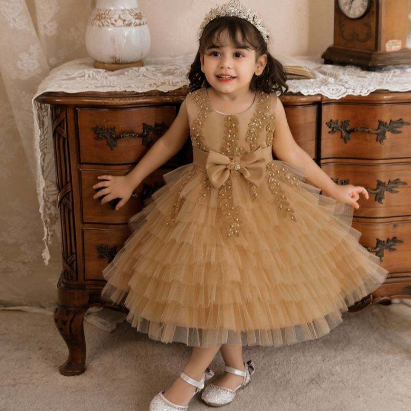 Vestido de cumpleaños paraniños de alta calidad Baige Tutu Tutu Princesa Flores Flores Vestido N2118