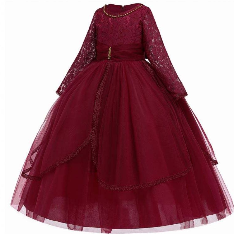 Baige manga larga capas de princesa marrón tul flower chicas de cumpleaños vestidos de fiesta de encaje vestido deniña de flores