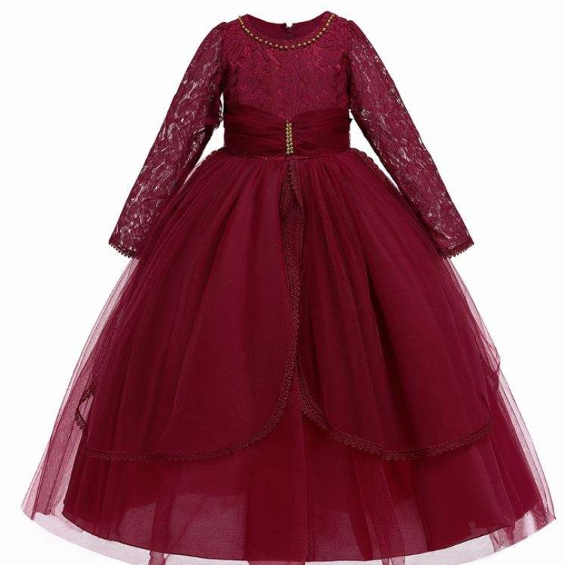 Baige manga larga capas de princesa marrón tul flower chicas de cumpleaños vestidos de fiesta de encaje vestido deniña de flores