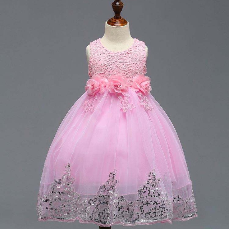 Último diseño de bebés Boutique Boutique Kids Clothing Lace Sequin Girl Party Dress L7791