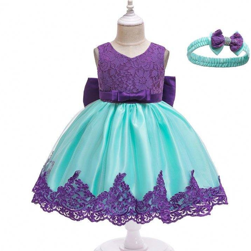 NUEVA Moda Flower Vestido denovia Vestido de cumpleaños blanco Baby Gown con diadema gratis L1911
