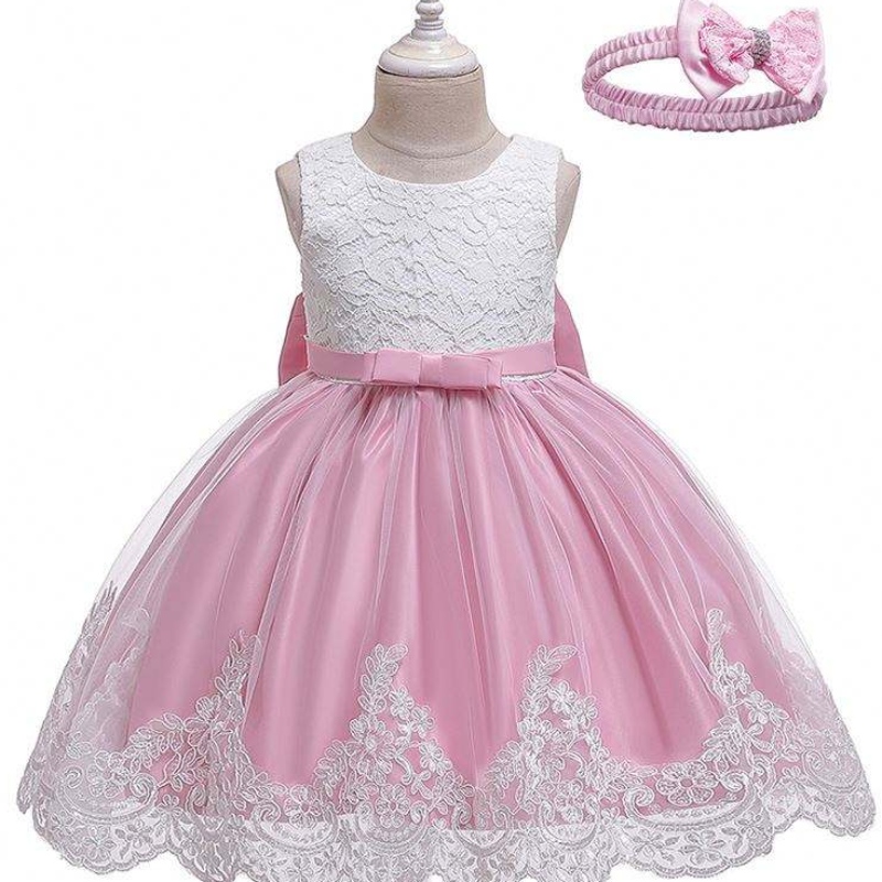 NUEVA Moda Flower Vestido denovia Vestido de cumpleaños blanco Baby Gown con diadema gratis L1911