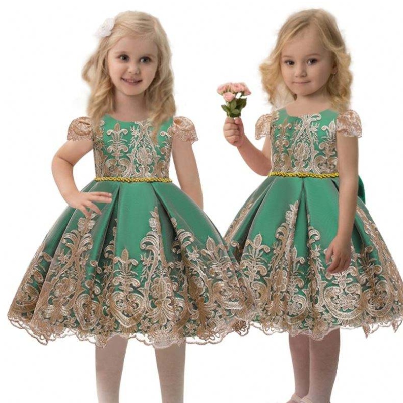 China Factory Kids Party Satin Frock Baby Flower Birthday Garments Children Ropa de verano 7933
