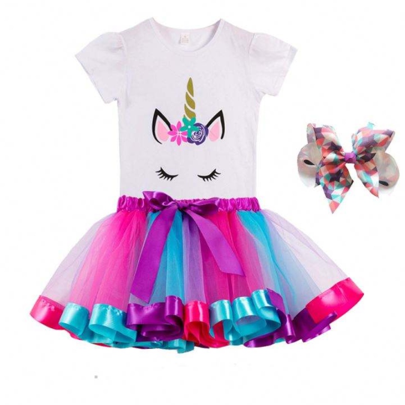 Camiseta de color + vestido de fiesta de cumpleaños vestido de algodón de verano vestido de unicornio djs075