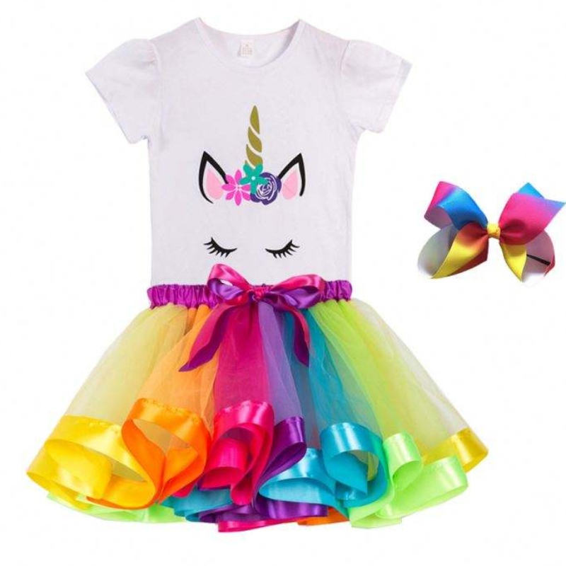 Camiseta de color + vestido de fiesta de cumpleaños vestido de algodón de verano vestido de unicornio djs075