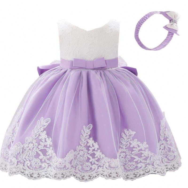 Baige 3-24 Month Infantil Kids Clothing Lace Flower Girl First Birthday Party Vestido con diadema gratis