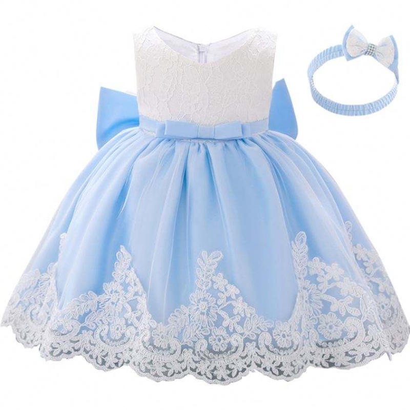 Baige 3-24 Month Infantil Kids Clothing Lace Flower Girl First Birthday Party Vestido con diadema gratis
