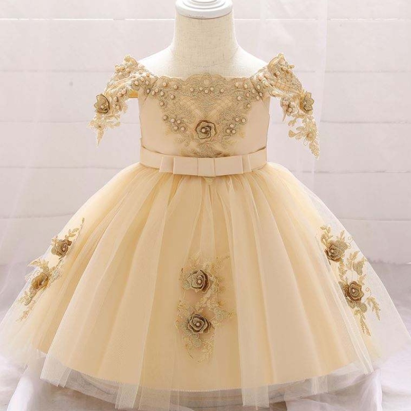 Baige Vestidos de chicas de flores al por mayor Bautismo Tul falda vestido