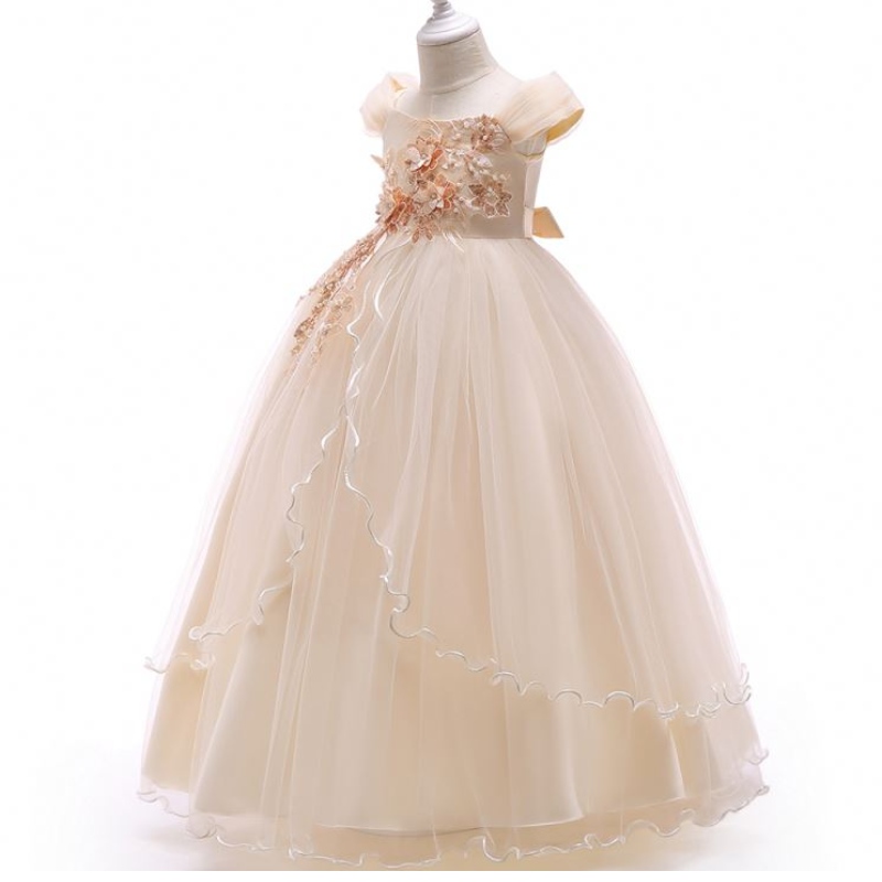 Baige fuera de hombronuevo en vestido largoniñasniños impresos paraniñas de flores vestidos de fiesta