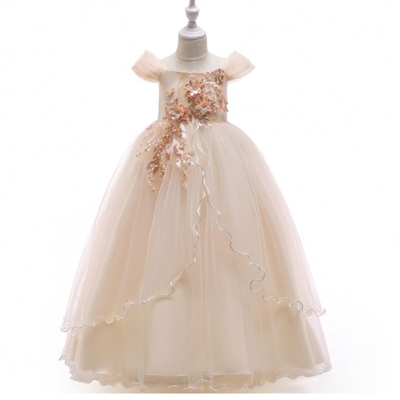 Baige fuera de hombronuevo en vestido largoniñasniños impresos paraniñas de flores vestidos de fiesta