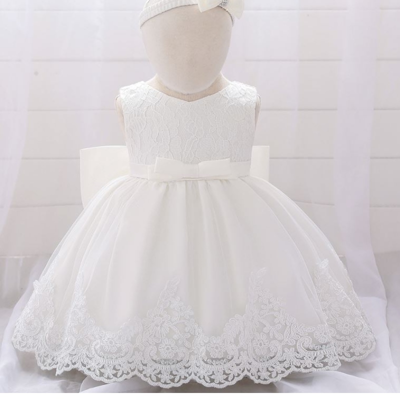 Baige 2021 Summer Pink Girl sin mangas paraniños Vestidos de encaje paraniños Princesa Big Bow Dress