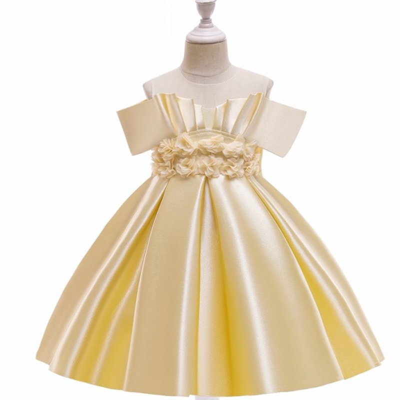Baige Últimos vestidos deniña de flores Unidos de los hombros Vestido denovia de princesa deniñas con arco grande