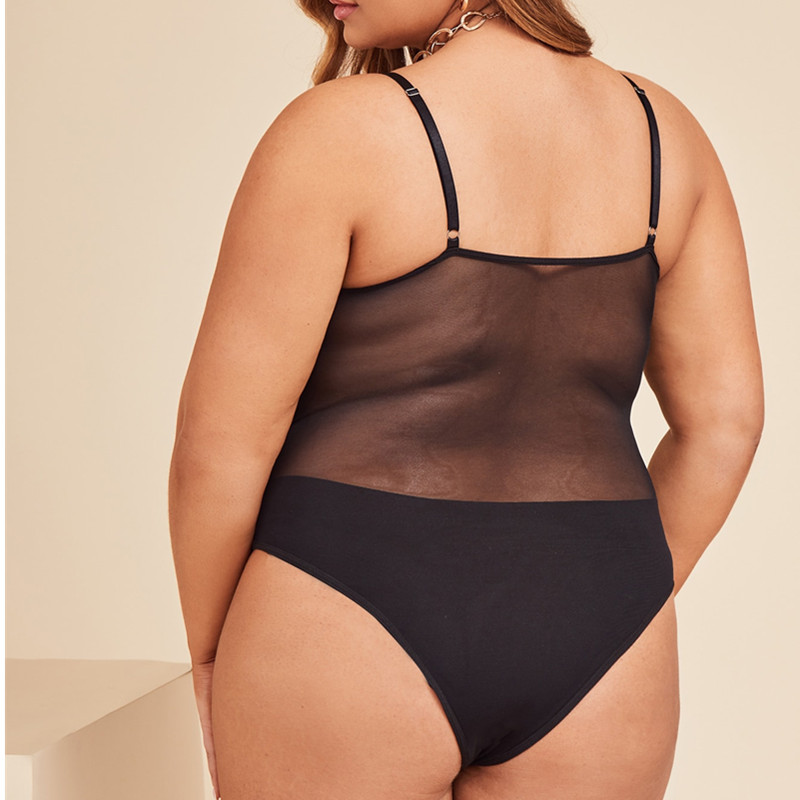 Encaje insertar bodysuit sexy arnés peluche y bustros