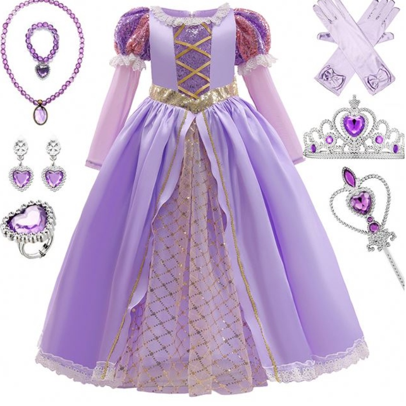 Baige Girls Princess Sofía Vestido Cosplay Cosplay Kids Sequíns Sophia Mangas largas en capas CARNIVAL CARNOWEEN Party Vestido