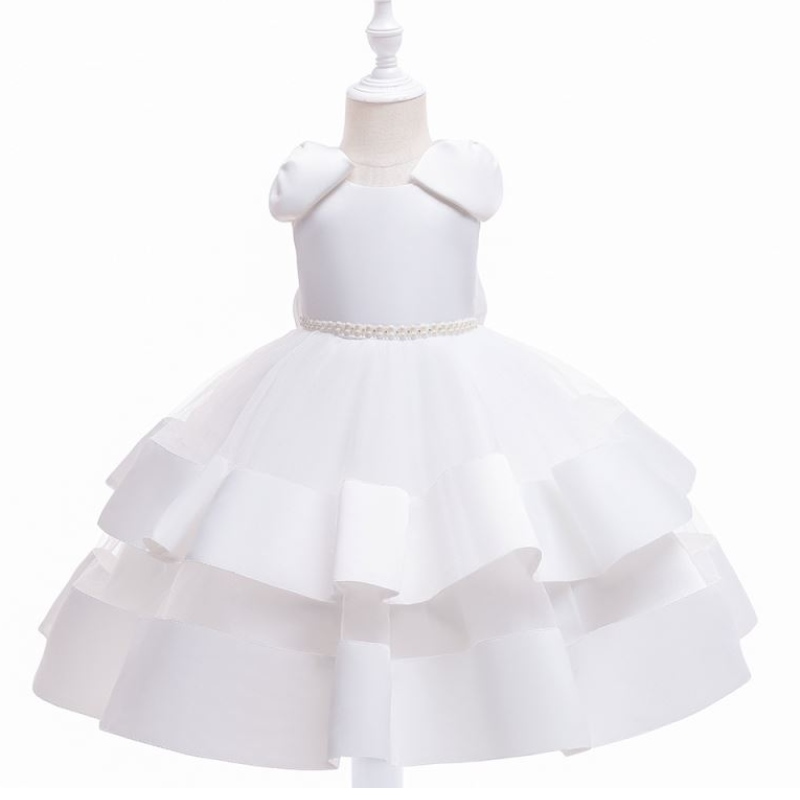 Vestido deniña de las flores 2021 Falda blanca Longitud de rodilla Flower Princesa Kids Tul Baptism Dress Girl