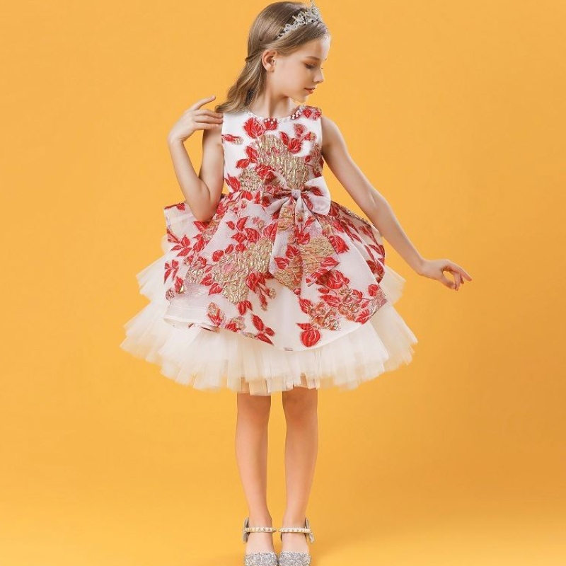 Baige Hot Sale NUEVO estilo 3-10 añosniñas Niñas Niñas Niñas Flores Flores BOWS Bordado Fiesta de la boda Cumpleaños