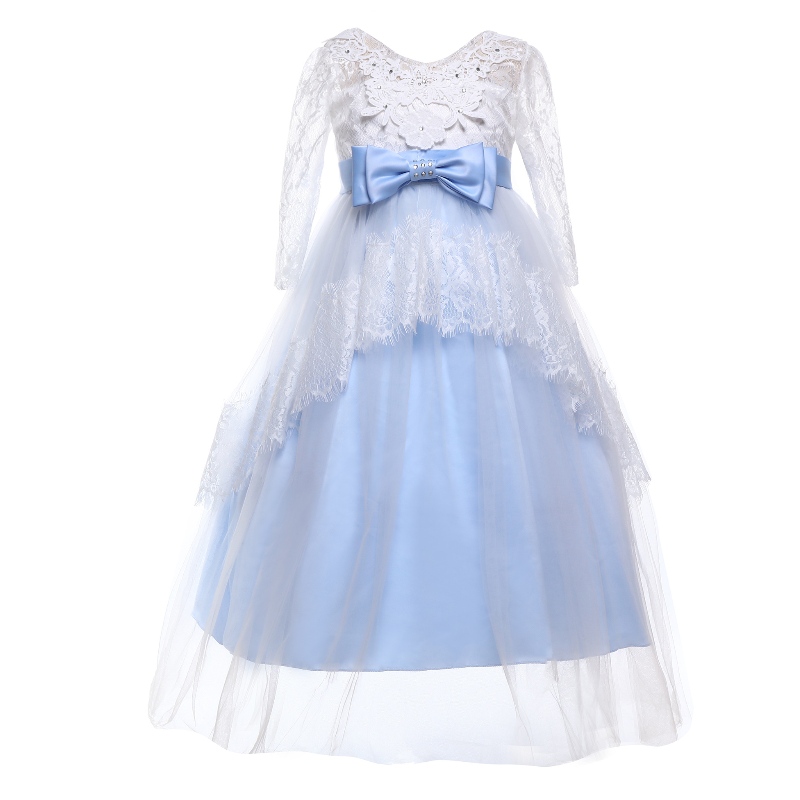 Vestido denovia deniños deniños de siete tramos de encaje de la manga de siete tranvías Beard Bow Bard Vestido