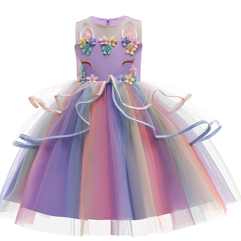 3 colores Rainbows Girl Unicorn Vestido Princess Vestido paraniñas Cumpleaños