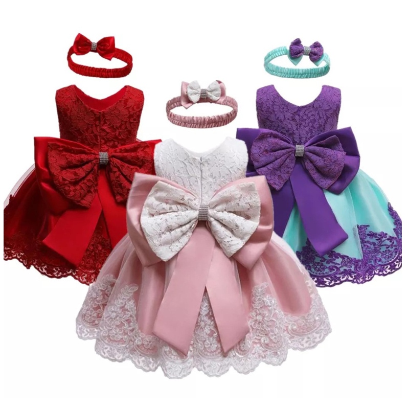 Amazon Hot Sale Kids Princess Dress Bow Lace Vestido de vestido de fiesta dulce Vestido de fiesta