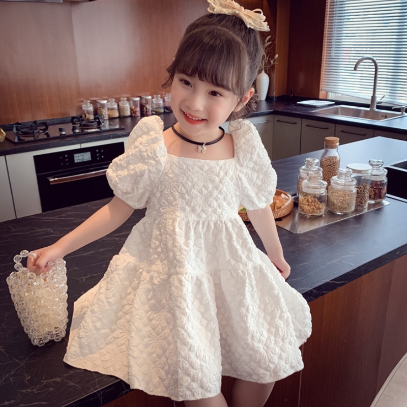 Vestido de princesa de estilo occidental de losniños Vestido de mangas de hojaldre paraniñas blancas