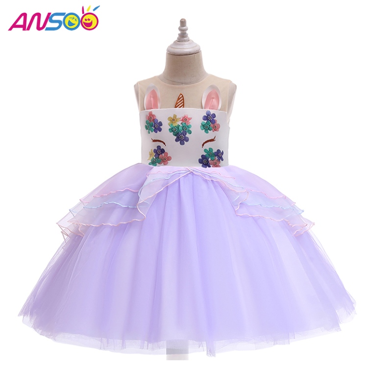 Ansoo Unicornio Princesa Flower Girl Dress Vestido denovia paraniños Vestidos de fiesta paraniñas