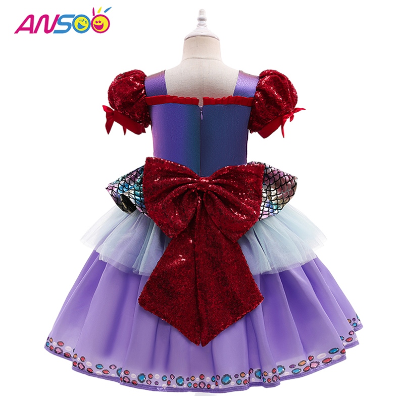 Ansoo Popular NUEVO DE NUEVO Halloween Losniños de Halloween Mermaid Manga de burbujas Vestido de princesa Purple paraniñas