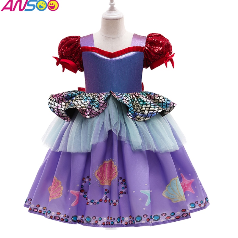 Ansoo Popular NUEVO DE NUEVO Halloween Losniños de Halloween Mermaid Manga de burbujas Vestido de princesa Purple paraniñas