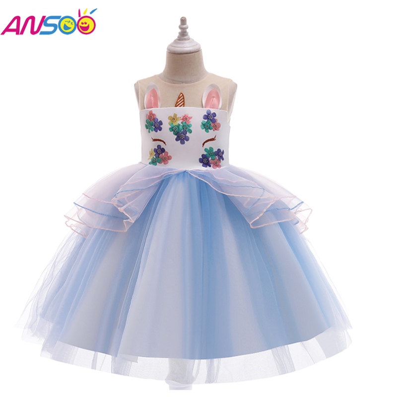 Vestido de unicornio de Ansoo paraniña Rainbow Tutu Princess Dress Kids Birthday Party Dress Children \\ El elegante disfraz de Pascua