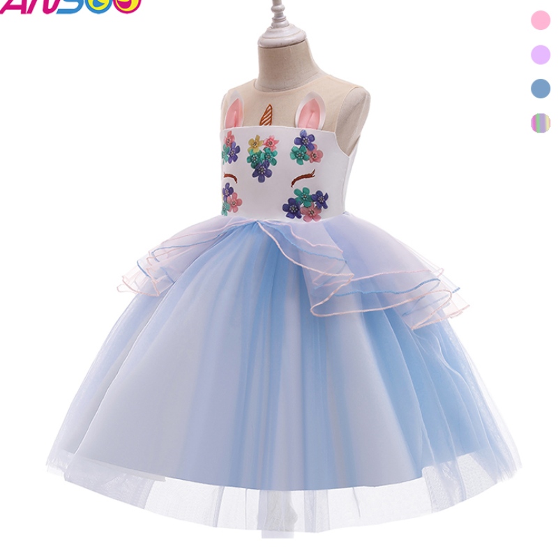 Vestido de unicornio de Ansoo paraniña Rainbow Tutu Princess Dress Kids Birthday Party Dress Children \\ El elegante disfraz de Pascua