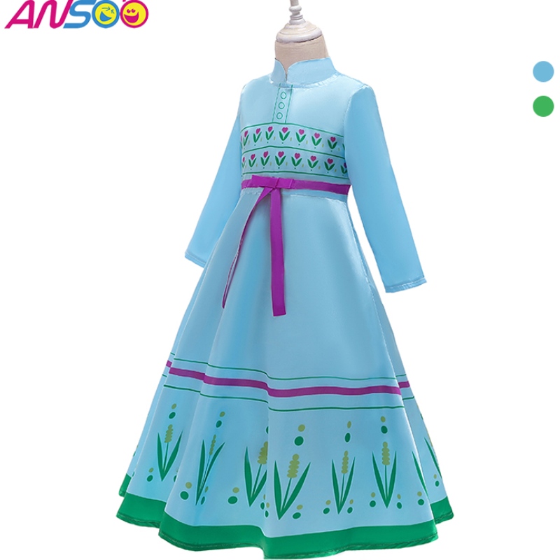 Ansoo Anna Princess Disfraz paraniños Halloween Christmas Party Cosplay Snow Girls Prom Gown