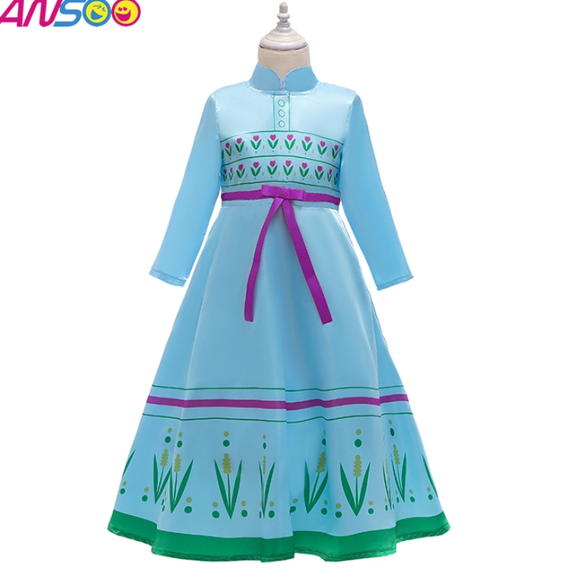 Ansoo Anna Princess Disfraz paraniños Halloween Christmas Party Cosplay Snow Girls Prom Gown