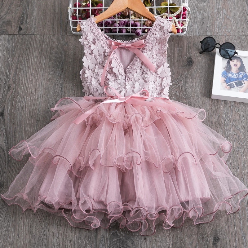 Vestido de verano de encaje de 3-8 años paraniñas Flor elegante para bodas Princesa Princesa Vestidos Tutu sin mangas sin espalda