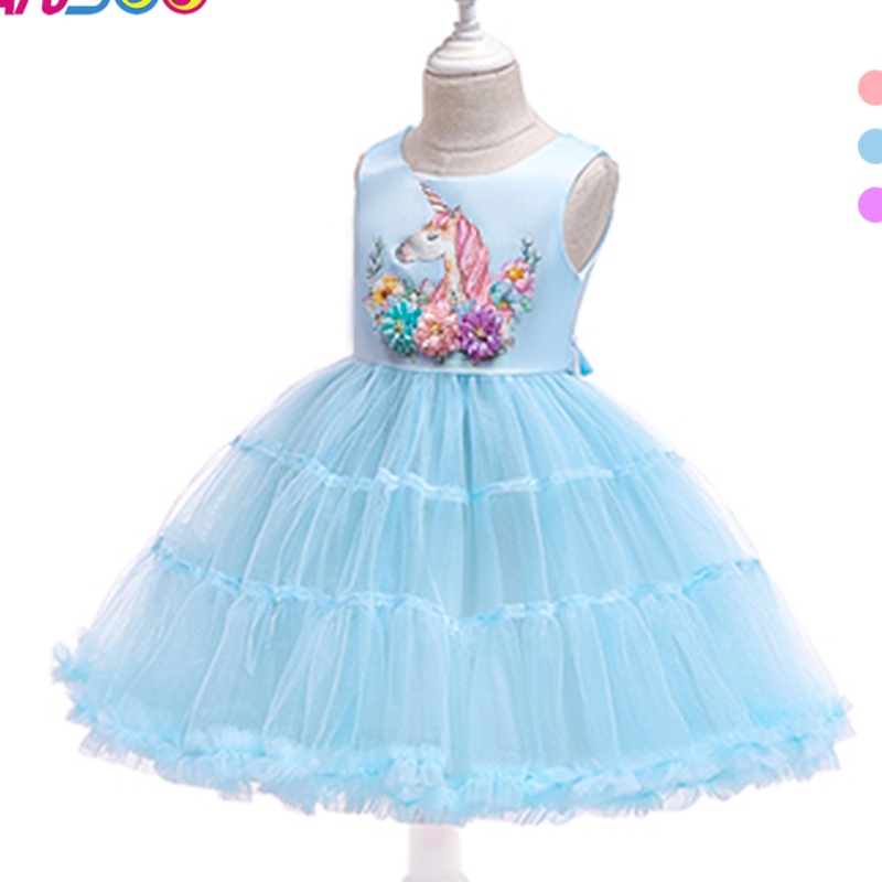Ansoo Últimoniños de Europa y América con flores de pastel de unicornio falda princesa tutu vestidos causales