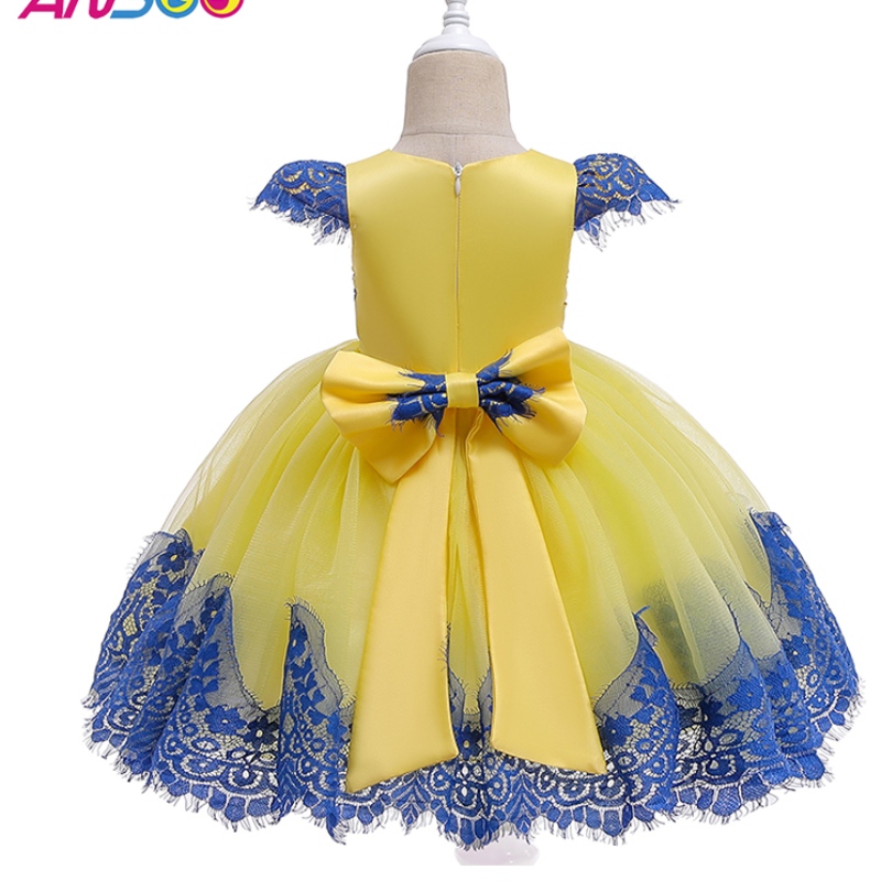 Ansoo baby girl buff manga fiesta retro vestido amarilloniños princesa arco de verano tutu vestidos rosas paraniñasniños