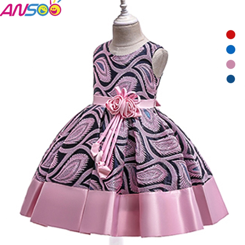 Ansoo elegante estilo mediterráneo Satin Girl Dress Ceremonía de apertura de losniños use Vestidos deniñas de patrón retro paraniña paraniña