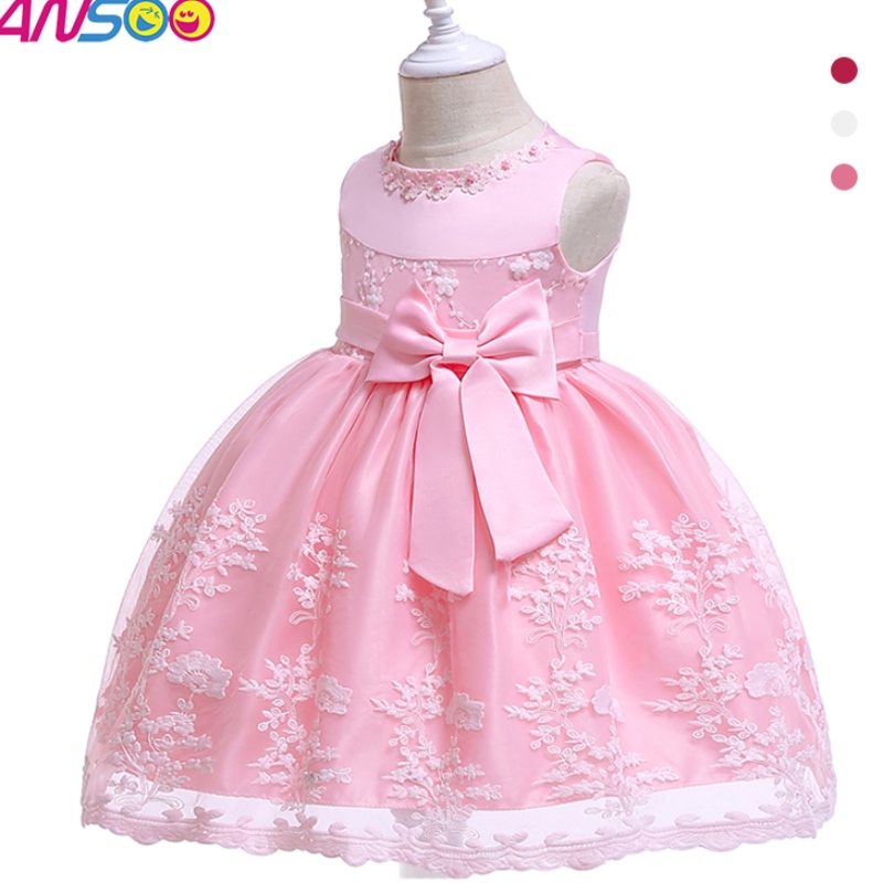 Ansoo Summer Flower Kids Fluffy Pink Vestido paraniñas 4colors Partido deniña Tutu Vestido rojo Princesa de boda paraniños