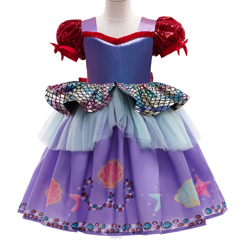 Ansoo Amzdreams 2022 New Factory Kids Party Cumpleaños Cumpleaños Princesa Mermaid Girl Purple Tutu Vestido con Dademia Mermaid Vestido